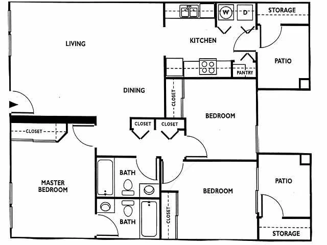 3 Beds • 2 Bath 171101A floor plan